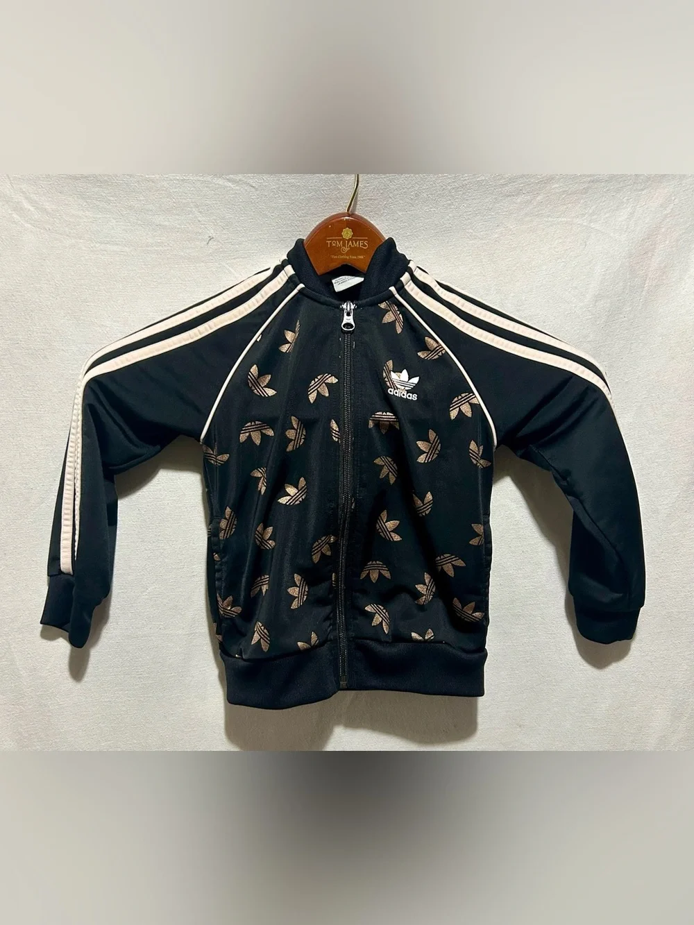 Adidas Originals Toddler Girls Track Jacket Black Rose Gold Trefoil Print 5-6Y
